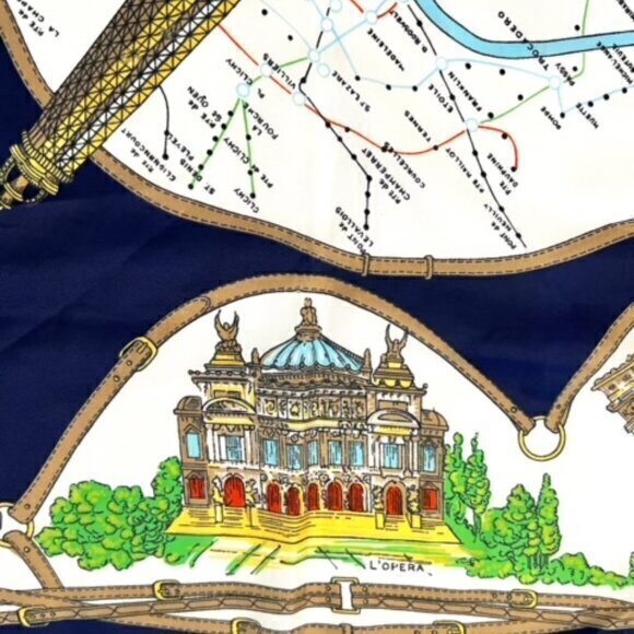 Paris Scarf Blue Gold Polyester 31 x 31 Large Souvenir de Paris Landmarks Travel - Picture 6 of 13